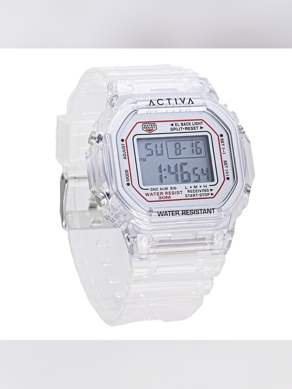 Ativa Clear Transparent Digital Sport Watch - Silver Accents